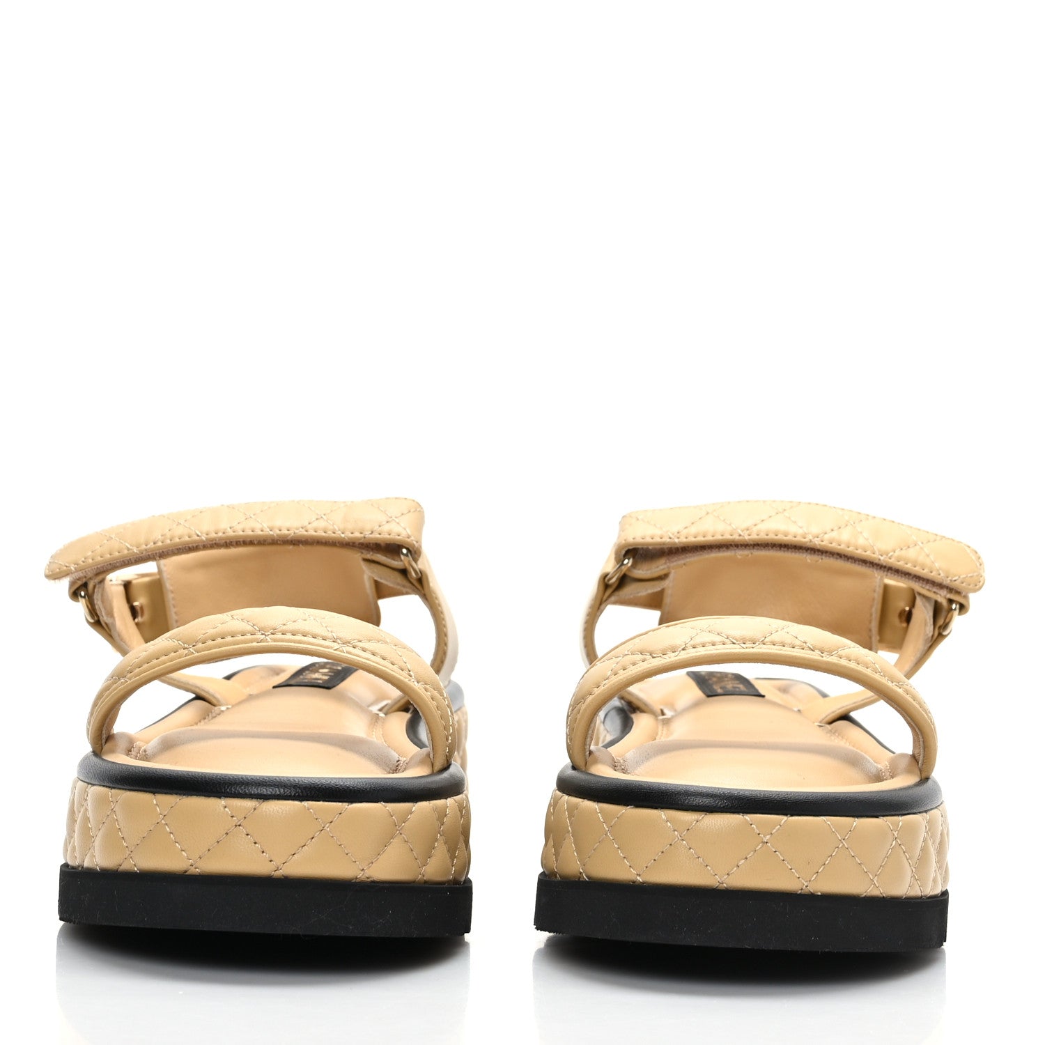 Chanel Lambskin Quilted Platform Sandals 41 Beige Black 2 of 9