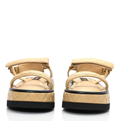 Chanel Lambskin Quilted Platform Sandals 41 Beige Black 2 of 9