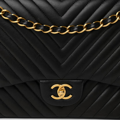 Chanel Lambskin Chevron Quilted Jumbo Double Flap Black 12 of 12
