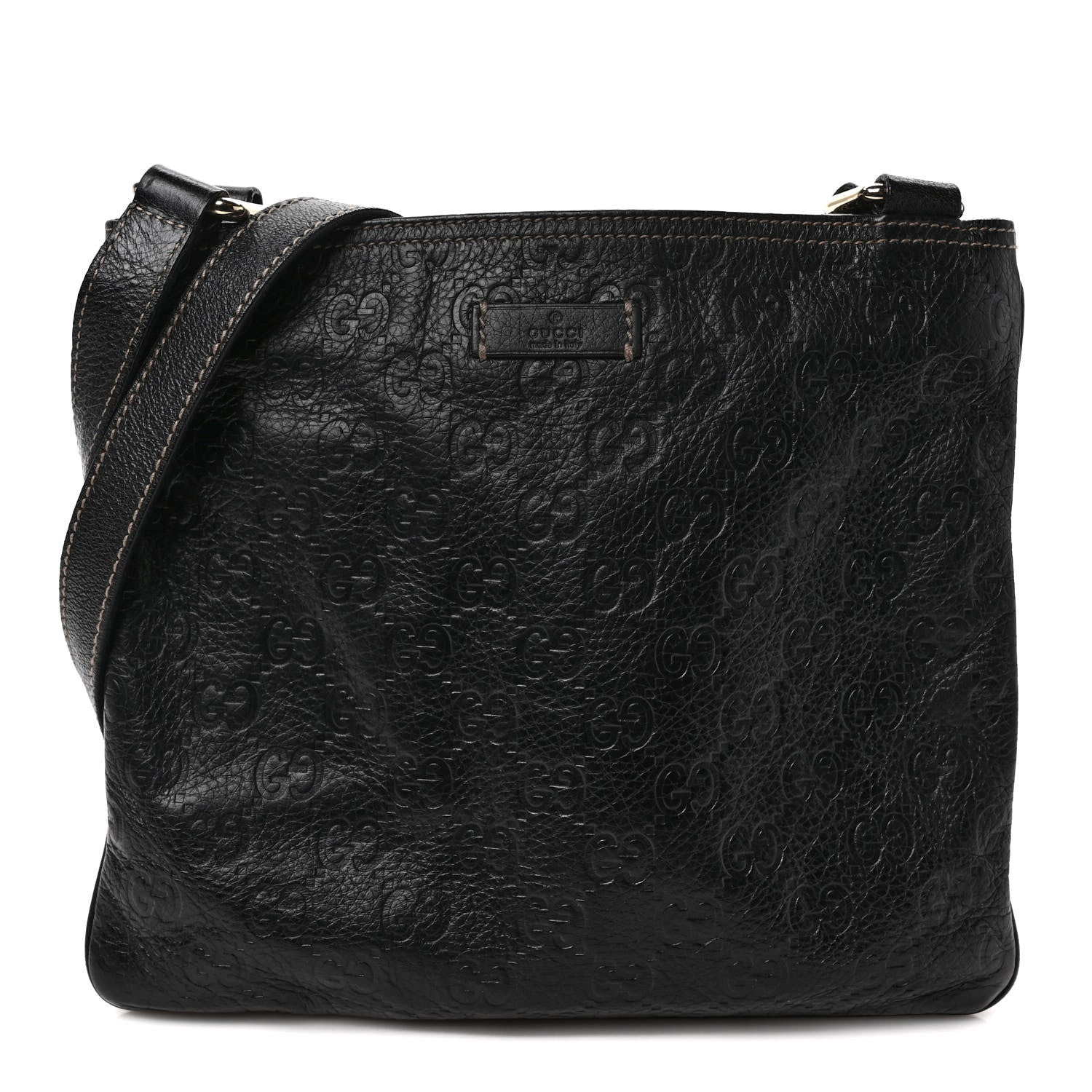 Gucci Guccissima Small Flat Messenger Bag Black 1 of 9