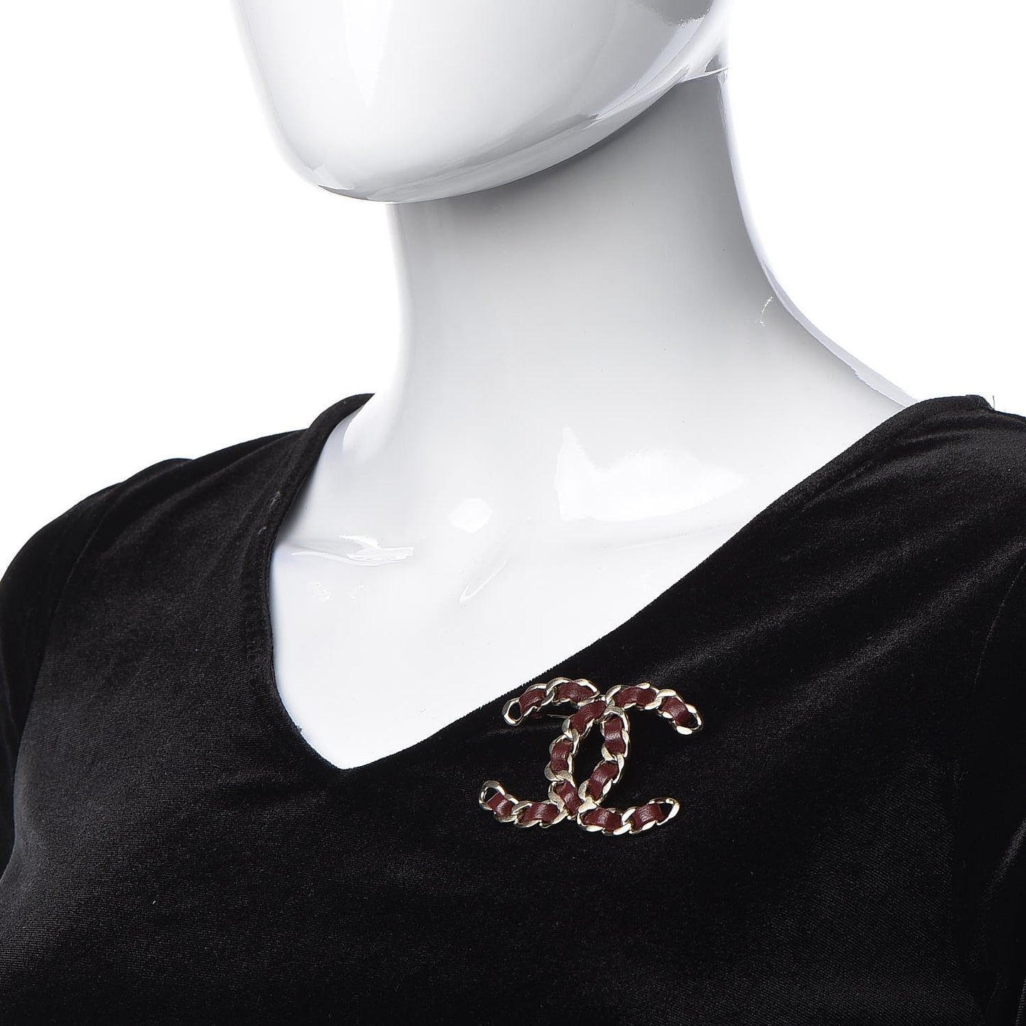 Lambskin Chain CC Brooch Burgundy