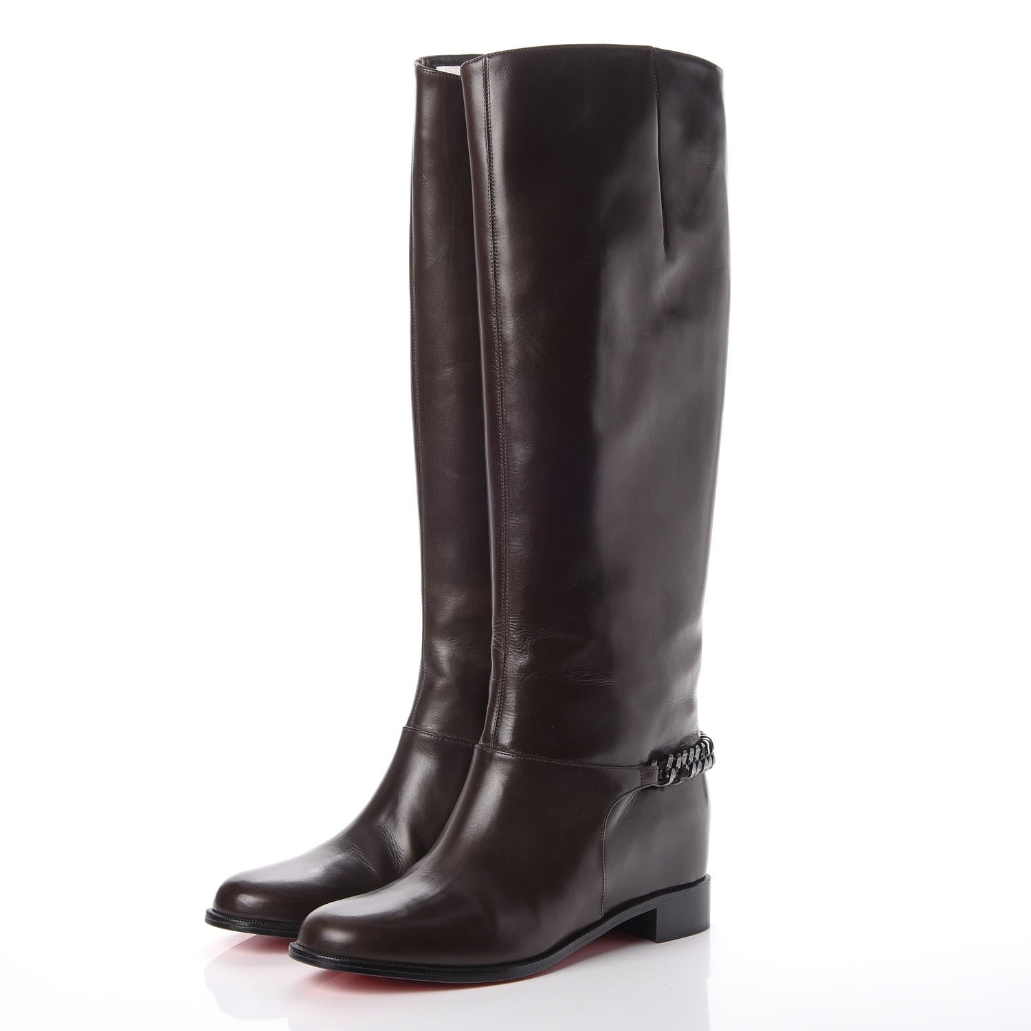 Christian Louboutin Calfskin Cate Chain Flat Tall Boots 39.5 Brown 3 of 14