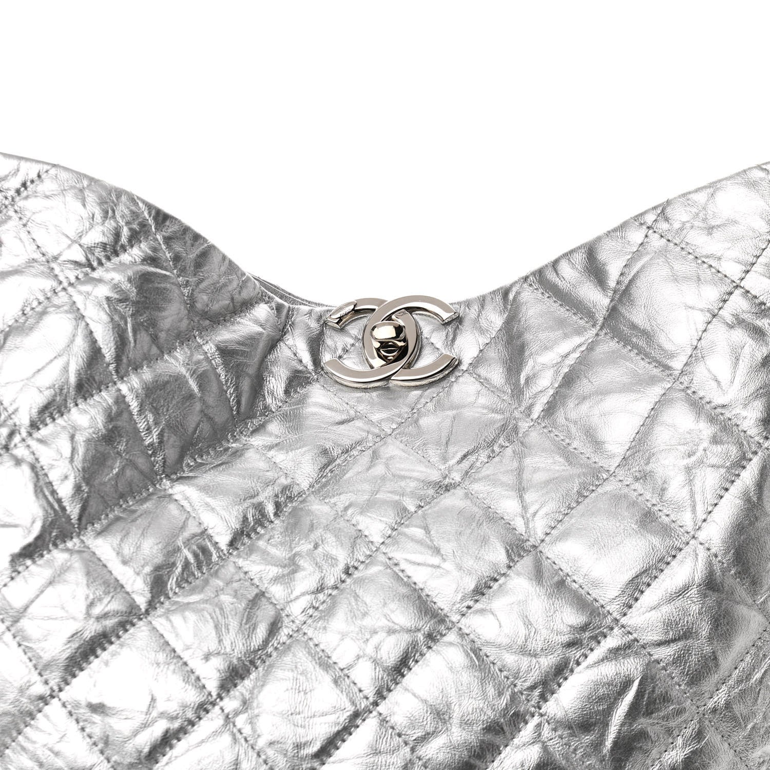 Chanel Metallic Crackled Calfskin Quilted Large Big Bang Hobo Silver 8 of 10