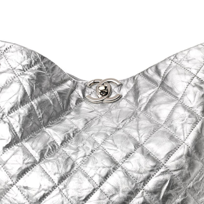 Chanel Metallic Crackled Calfskin Quilted Large Big Bang Hobo Silver 8 of 10