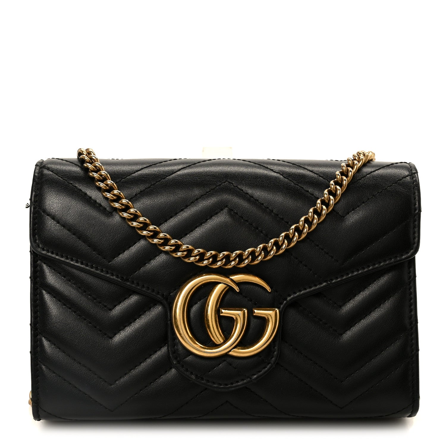 Gucci Calfskin Matelasse GG Marmont Chain Wallet Black 1 of 11