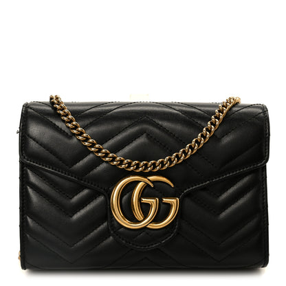 Gucci Calfskin Matelasse GG Marmont Chain Wallet Black 1 of 11