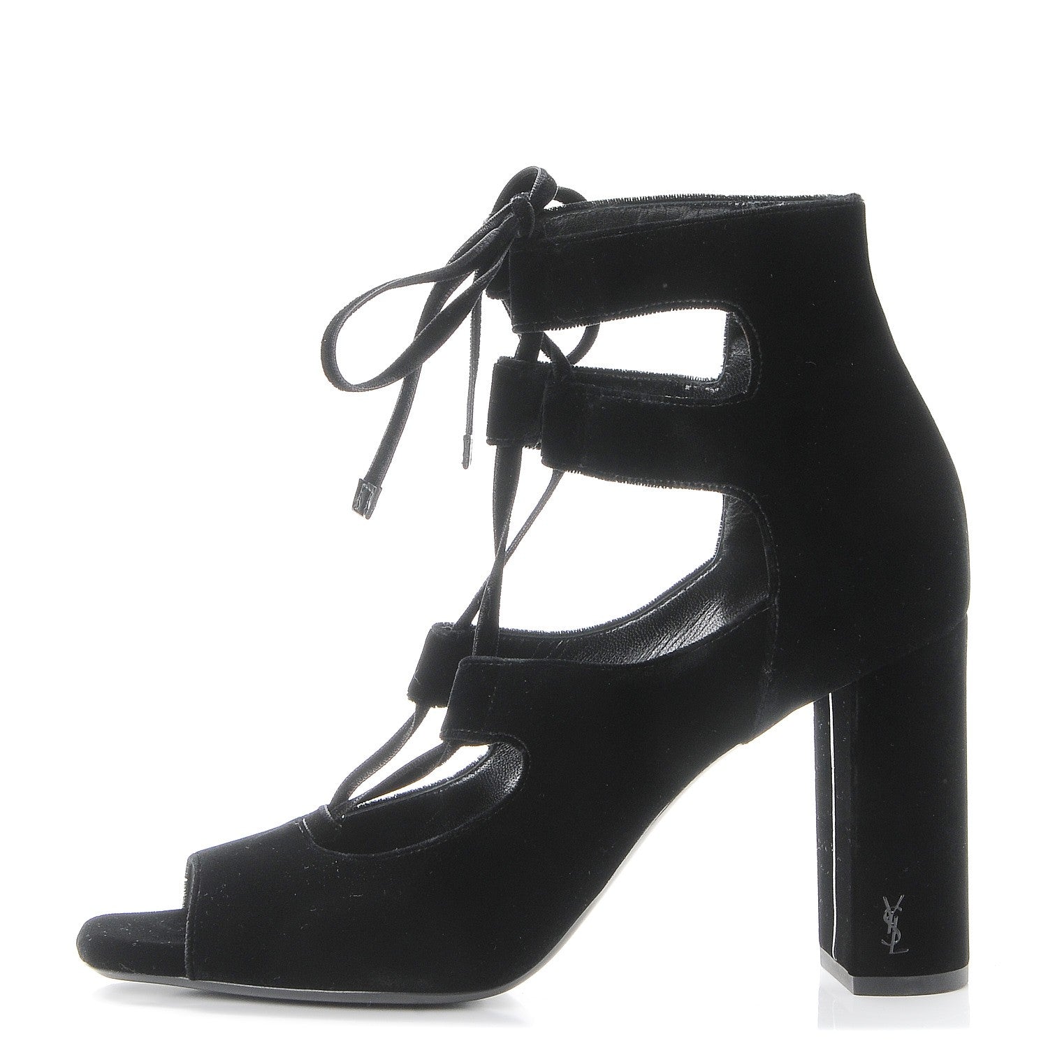 Saint Laurent Veluto Master Loulou 95 Lace Up Sandals 40 Black Lucido 1 of 12
