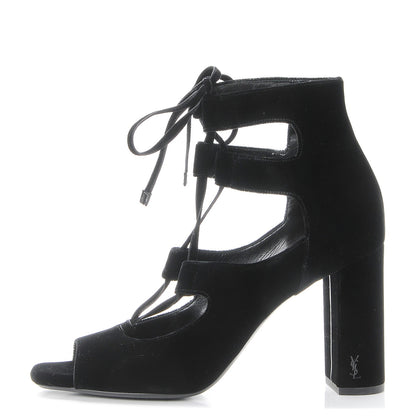 Saint Laurent Veluto Master Loulou 95 Lace Up Sandals 40 Black Lucido 1 of 12