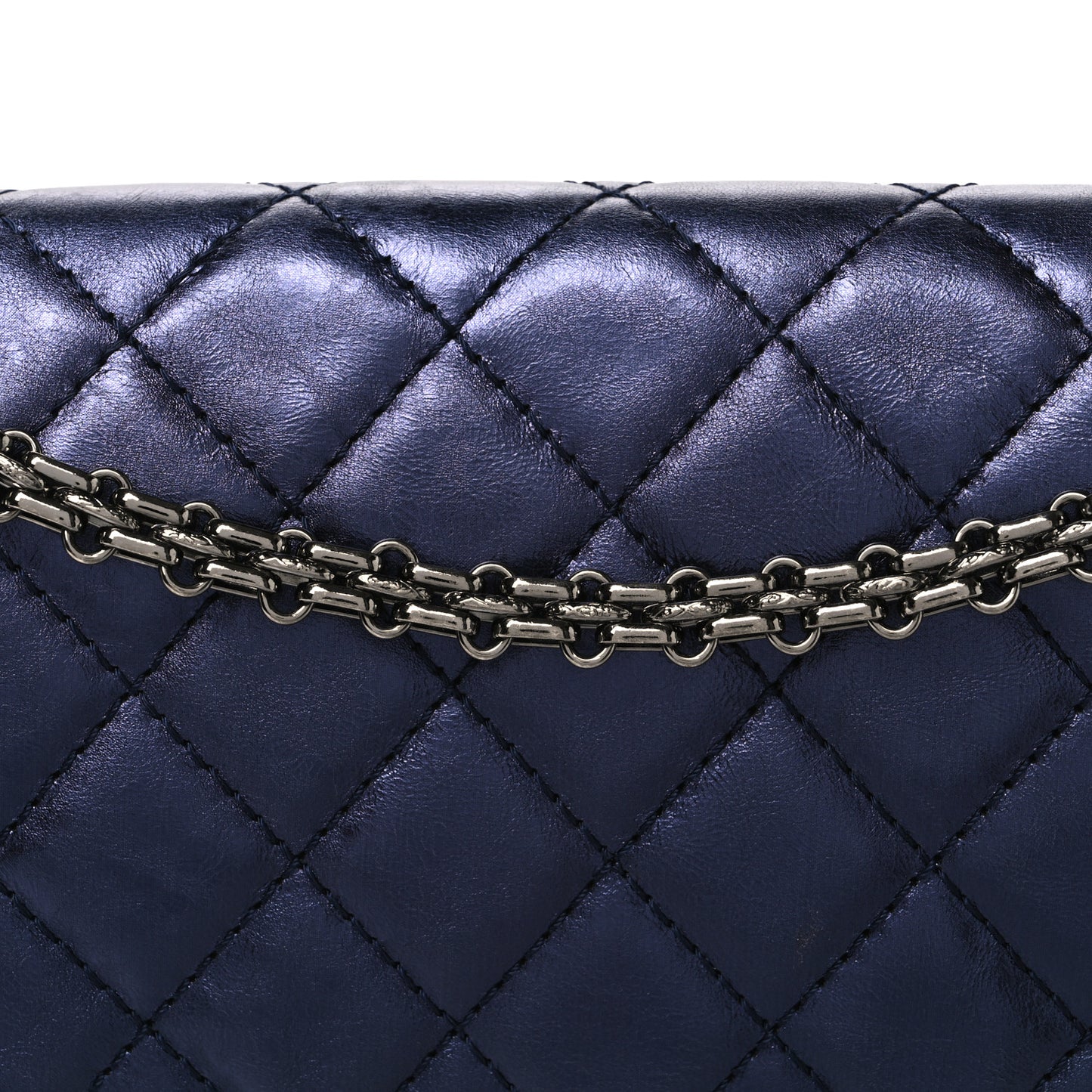 Metallic Aged Calfskin Quilted 2.55 Reissue 226 Flap Dark Navy Blue