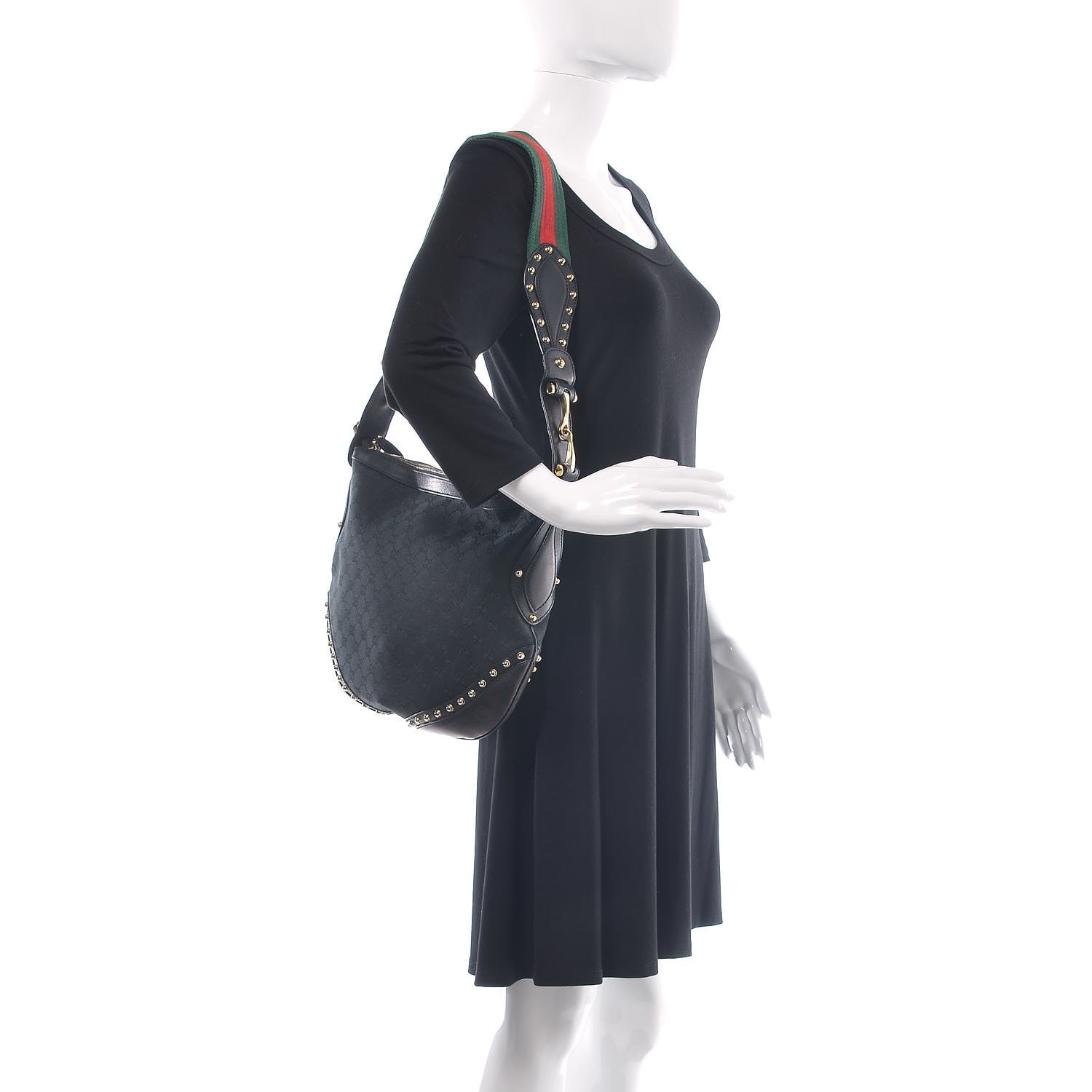 Gucci Monogram Pelham Studded Shoulder Bag Black 2 of 10