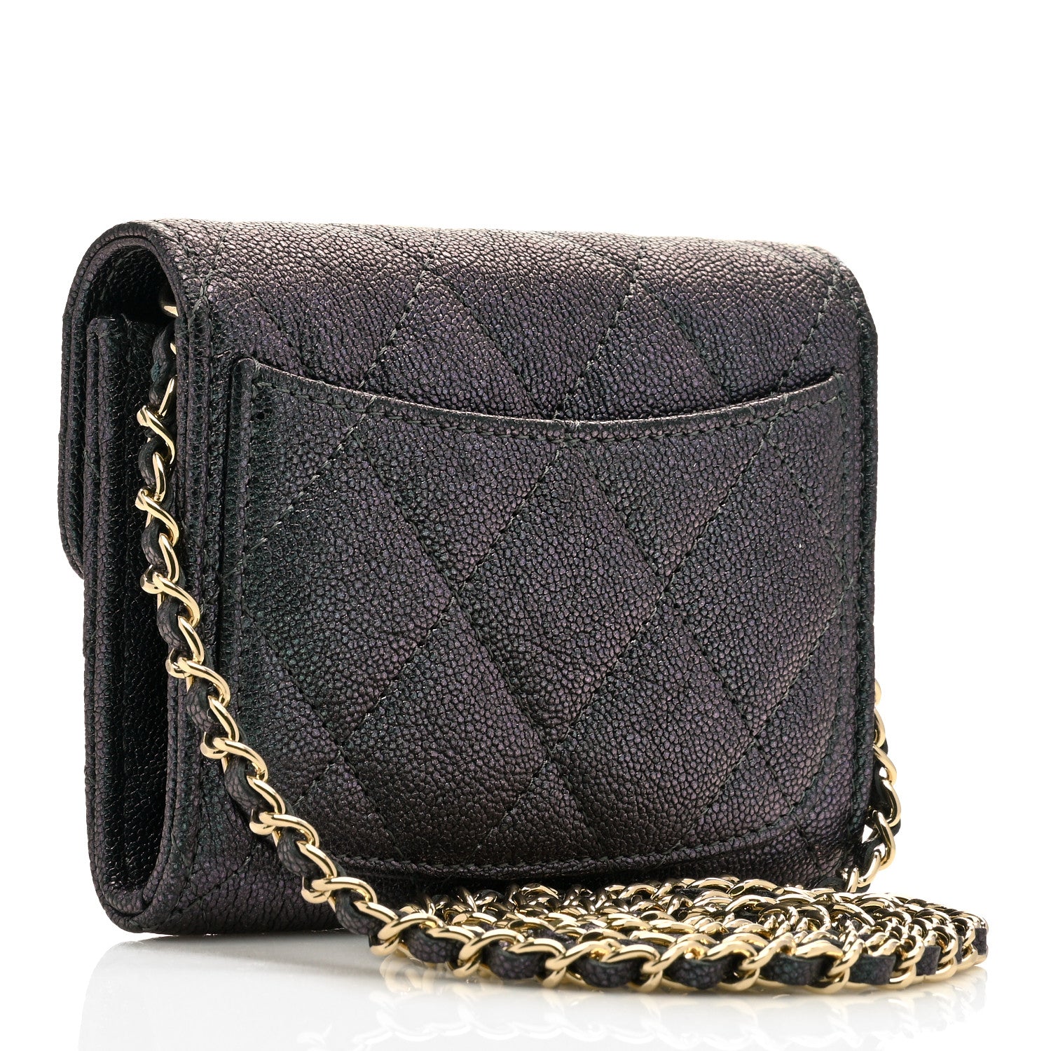 Chanel Iridescent Caviar Quilted Flap Card Holder On Chain Black 3 of 7