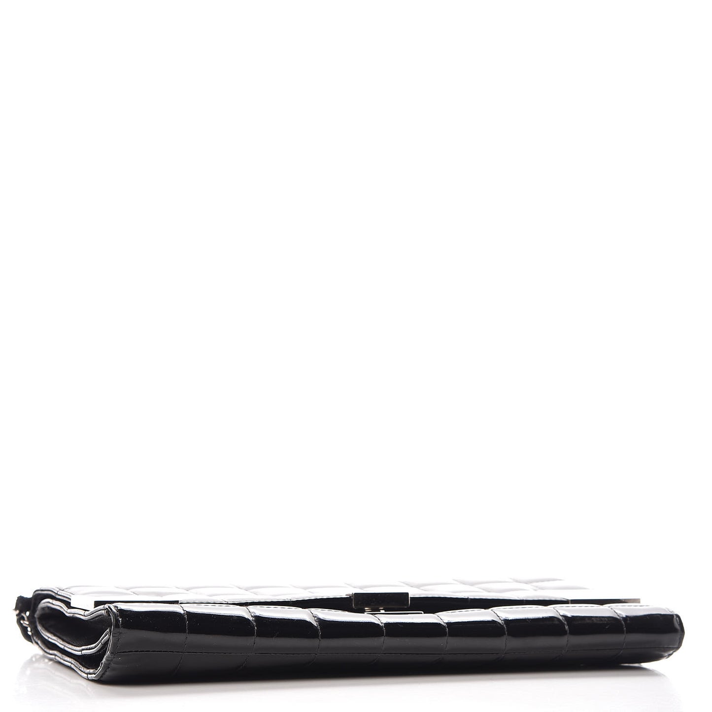 Patent Chocolate Bar Chain Clutch Black