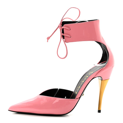 Gucci Vitello Vernice Soft Nappa Priscilla Ankle Cuff Pumps 37.5 Butterfly Pink 1 of 9