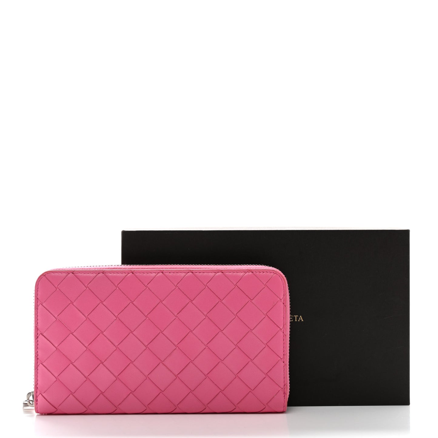 Nappa Intrecciato Zip Around Wallet Rosa Shock