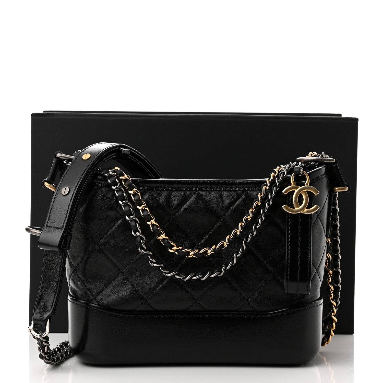 Chanel Aged Calfskin Quilted Small Gabrielle Hobo Black 11 of 11