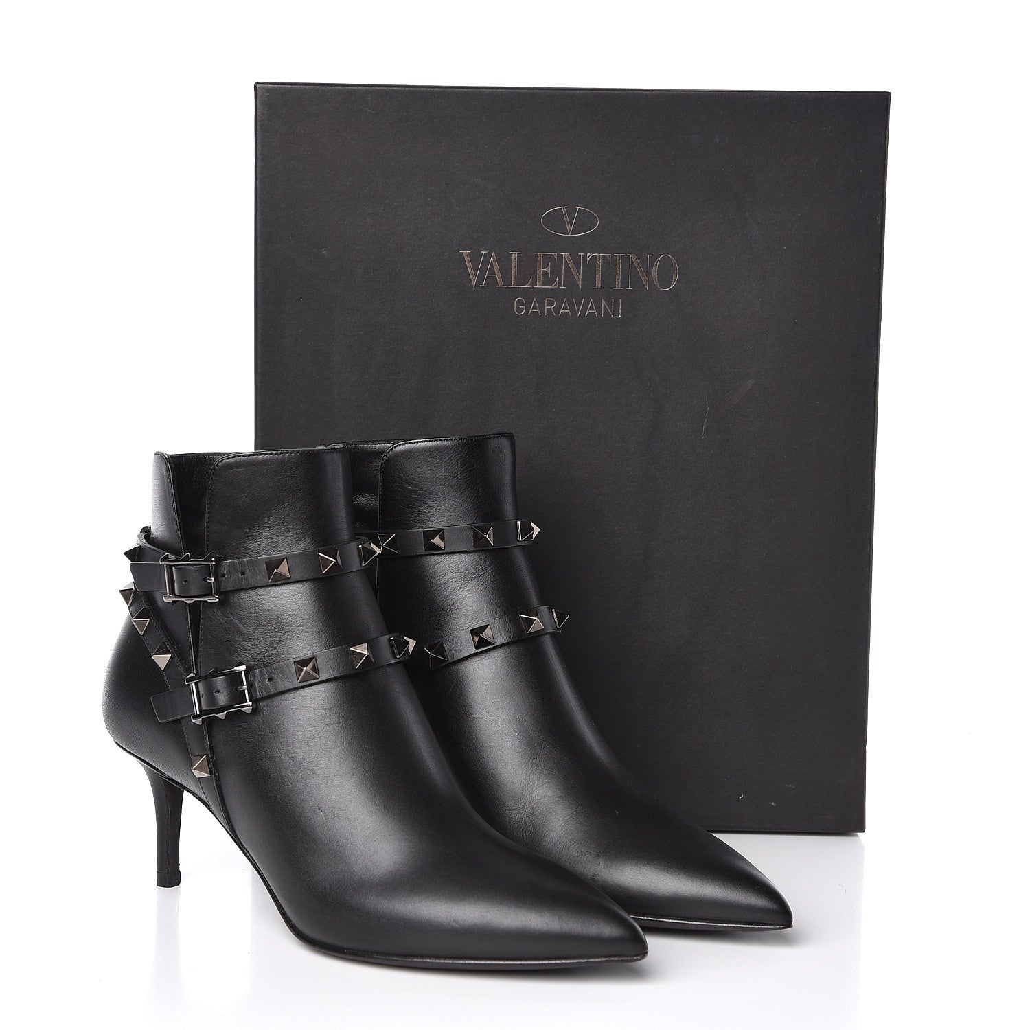 Valentino Garavani Calfskin Rockstud Double Buckle 65mm Ankle Boots 35 Black 8 of 8