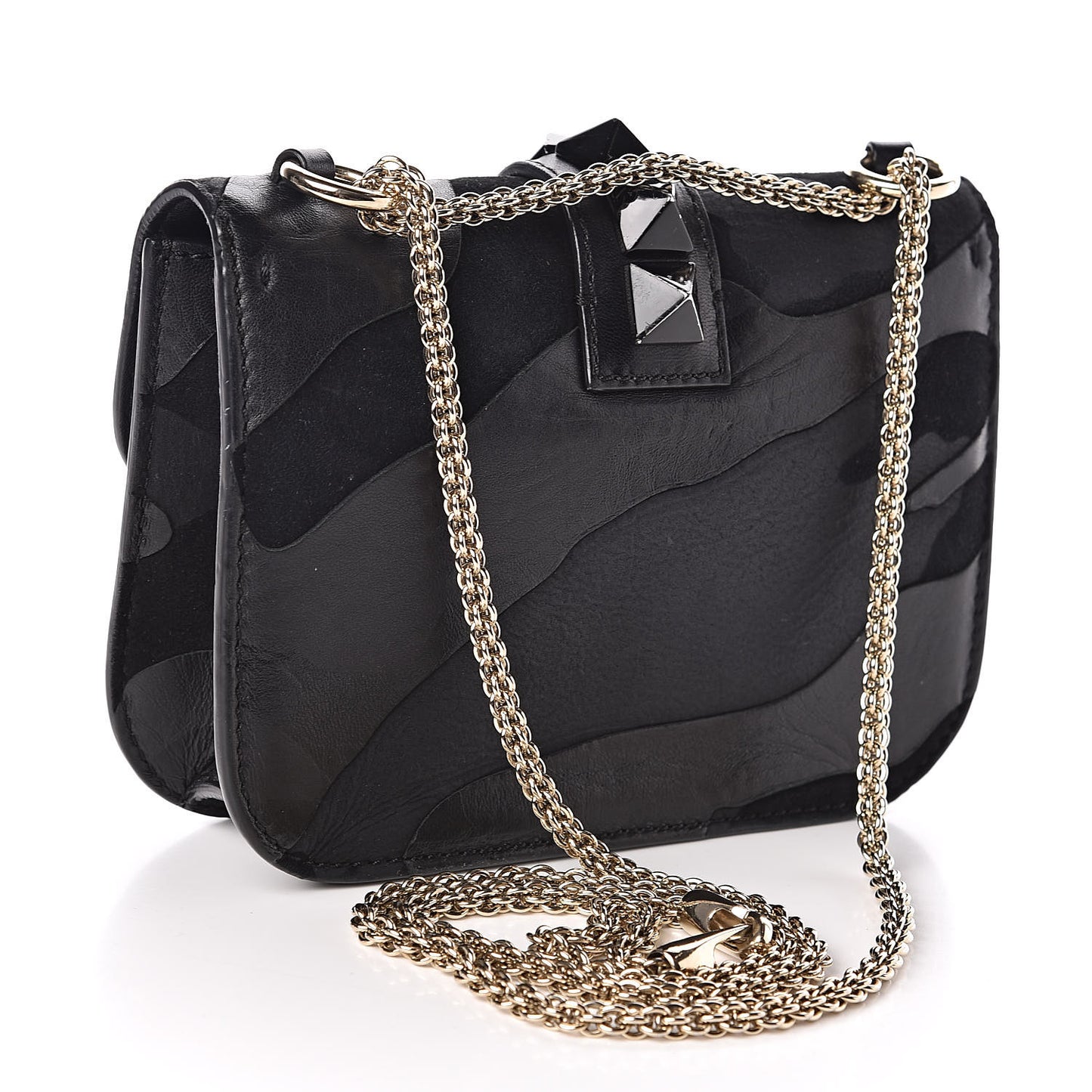 Nappa Camouflage Small Glam Lock Rockstud Flap Black