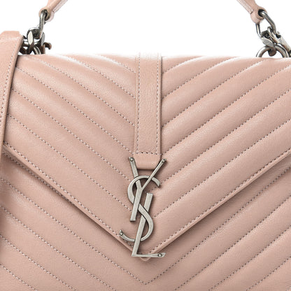 Saint Laurent Sheepskin Matelasse Chevron Monogram Medium College Bag Rose Poudre 10 of 10