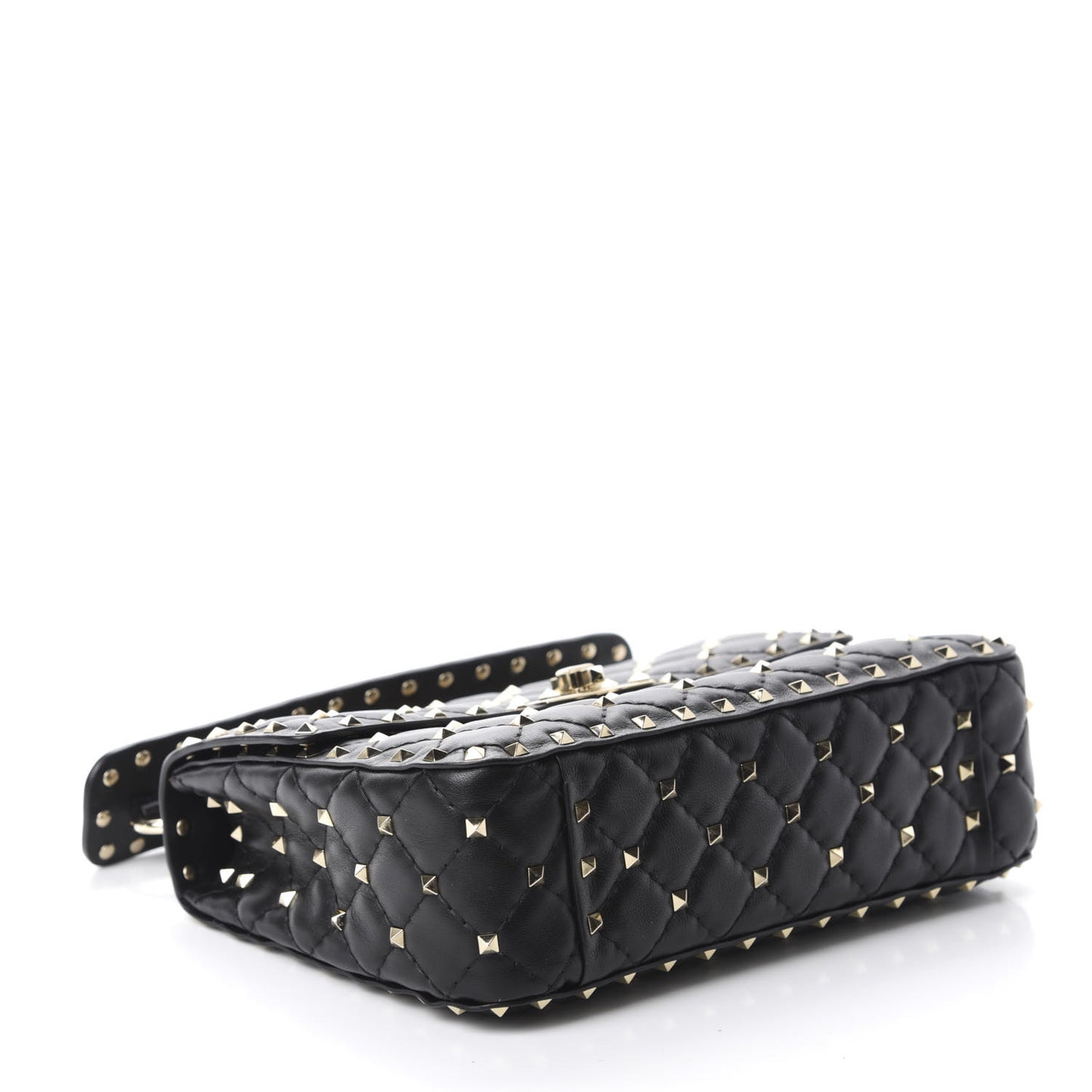 Lambskin Medium Rockstud Spike Shoulder Bag Black