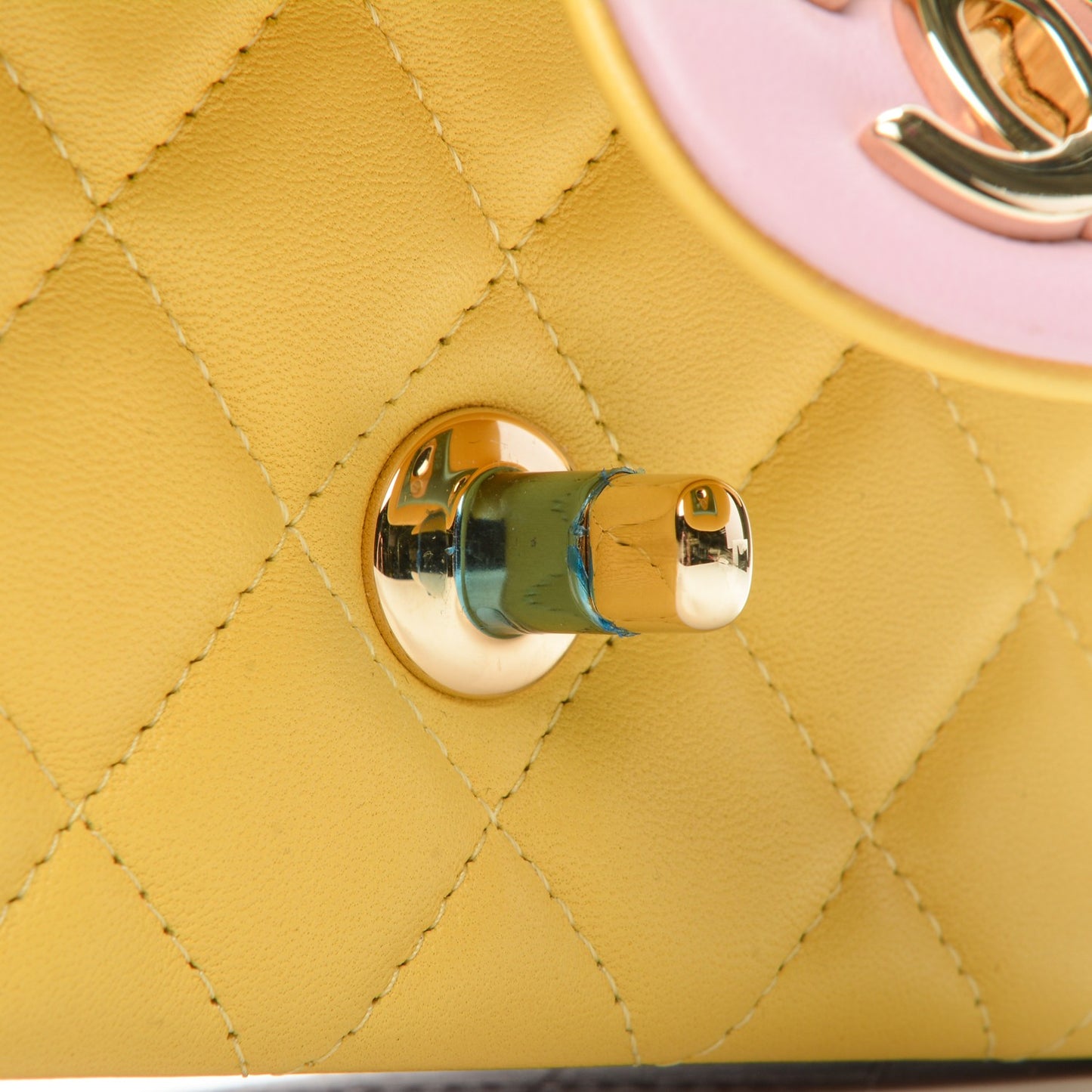 Lambskin Quilted Tri-Color Mini Rectangular Flap Orange Yellow Pink