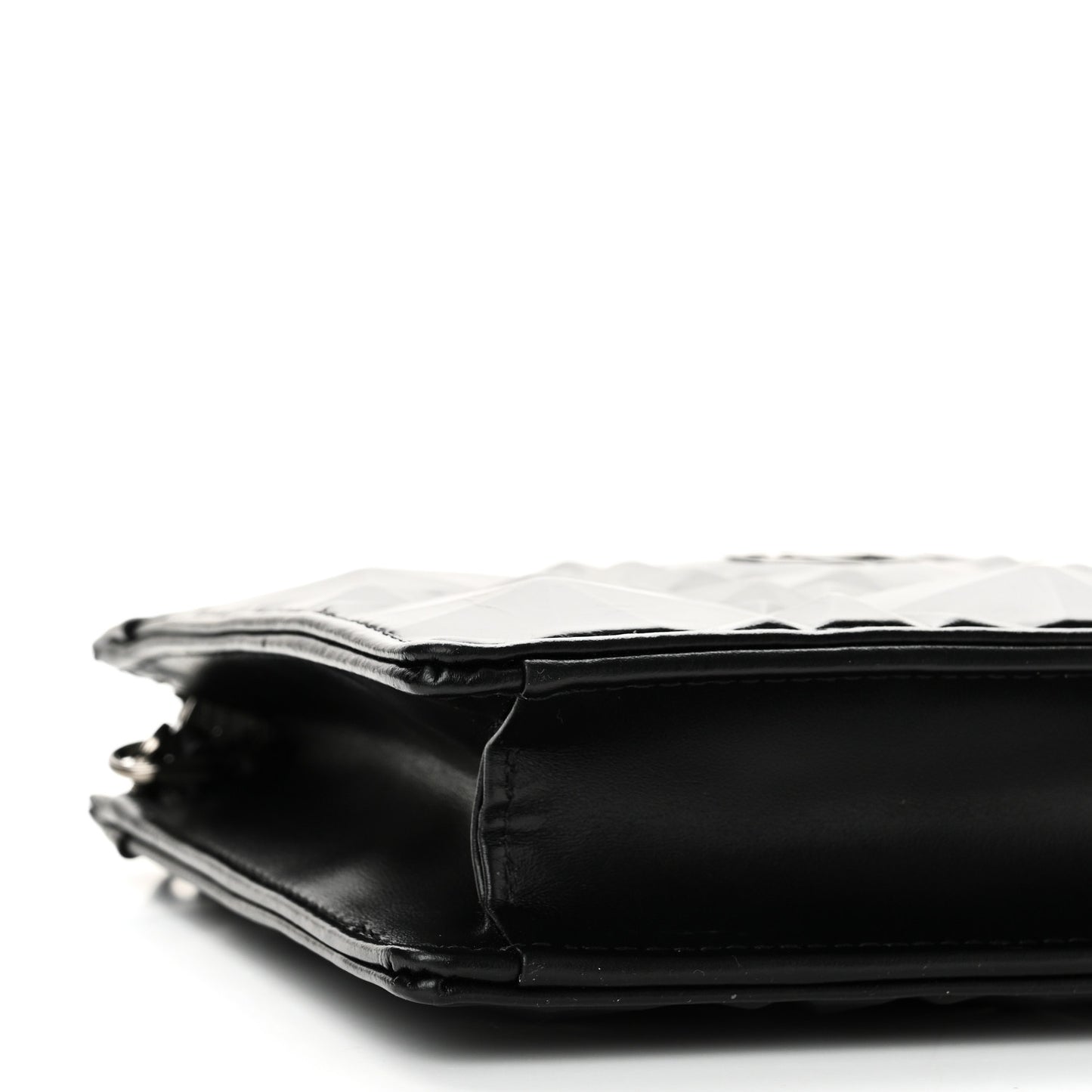 Calfskin Macrocannage Diamond Caro Zipped Pouch With Chain Black