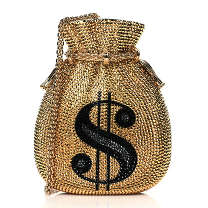 Judith Leiber Crystal Money Bags Minaudiere Clutch Gold 1 of 10