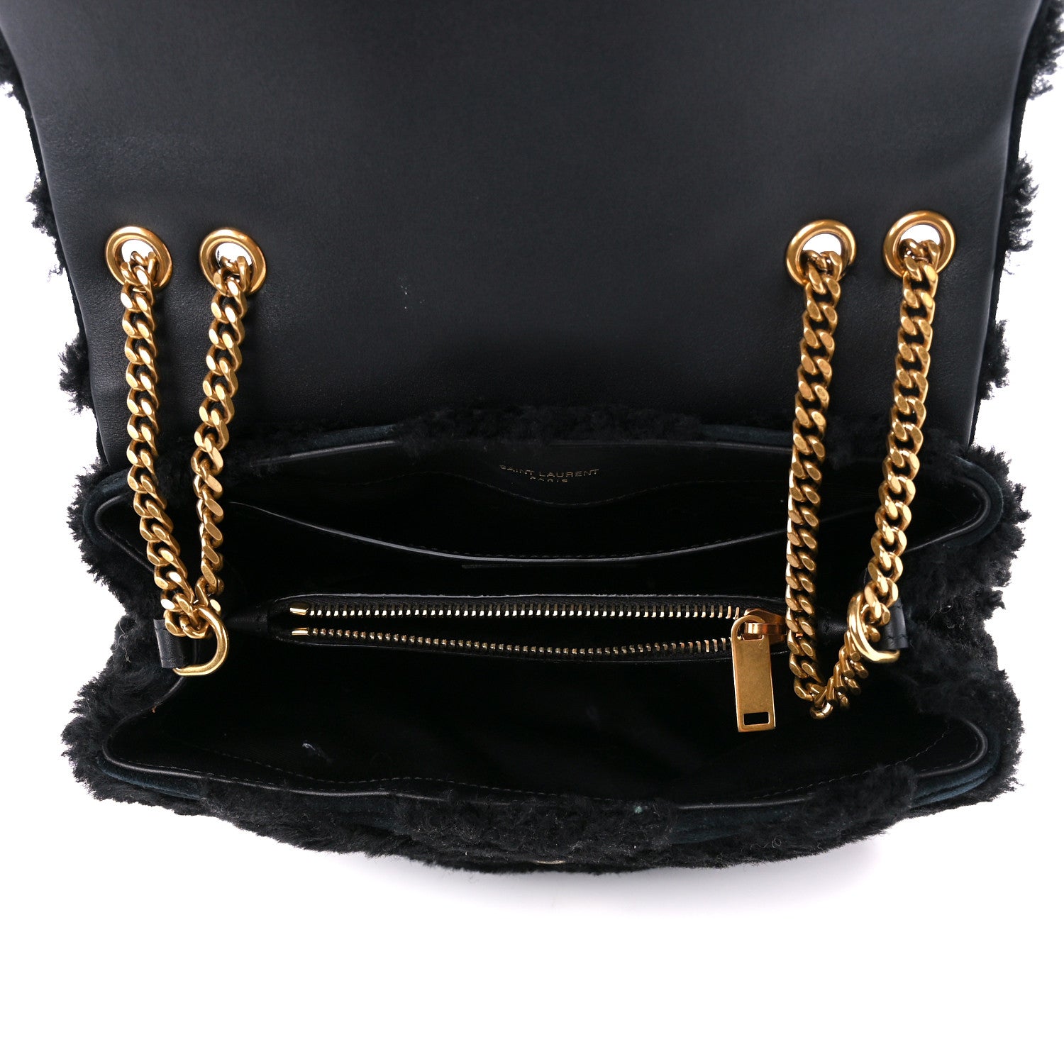 Saint Laurent Suede Shearling Y Quilted Monogram Small Loulou Chain Satchel Black 5 of 12
