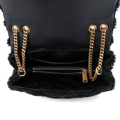 Saint Laurent Suede Shearling Y Quilted Monogram Small Loulou Chain Satchel Black 5 of 12