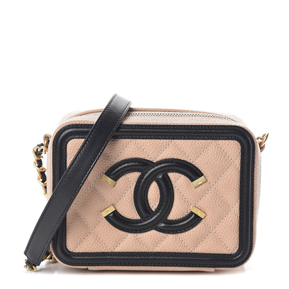 Chanel Caviar Quilted CC Filigree Vanity Clutch With Chain Beige Black 1 of 10