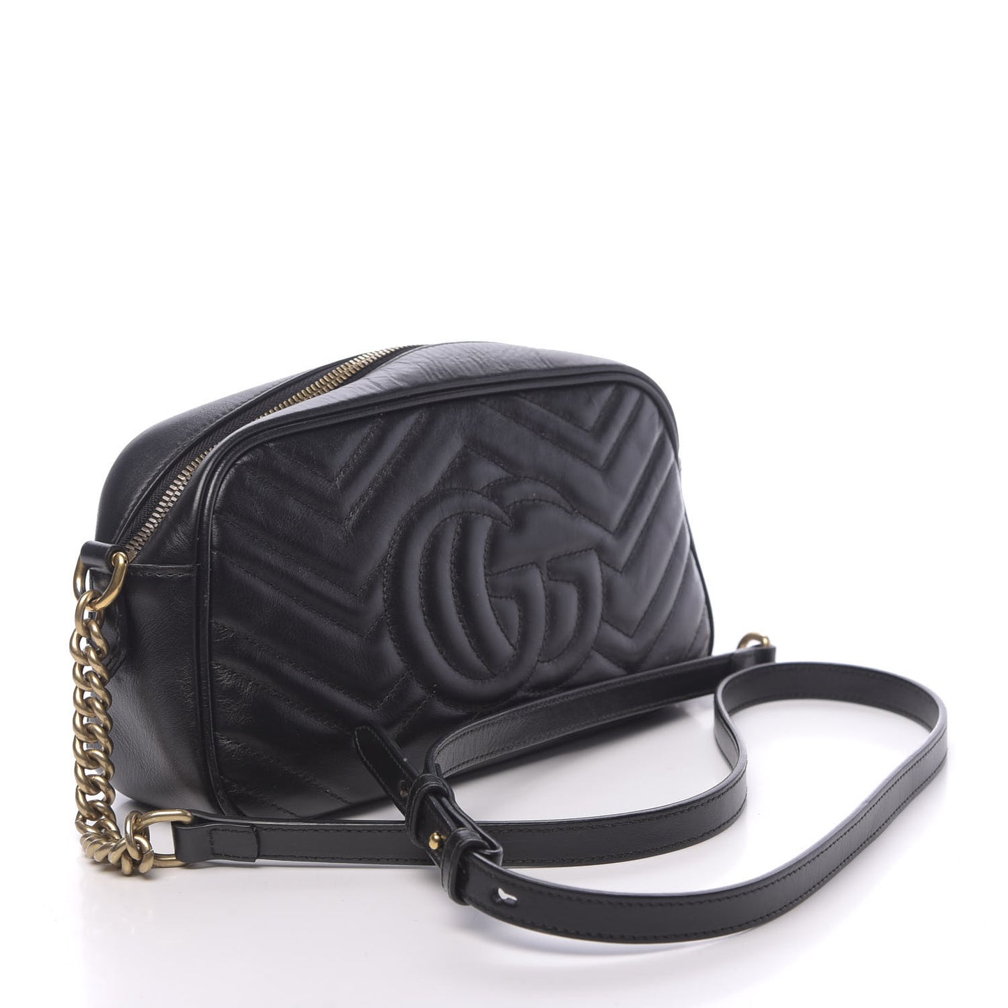 Calfskin Matelasse Small GG Marmont Chain Shoulder Bag Black