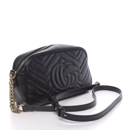 Gucci Calfskin Matelasse Small GG Marmont Chain Shoulder Bag Black 3 of 17