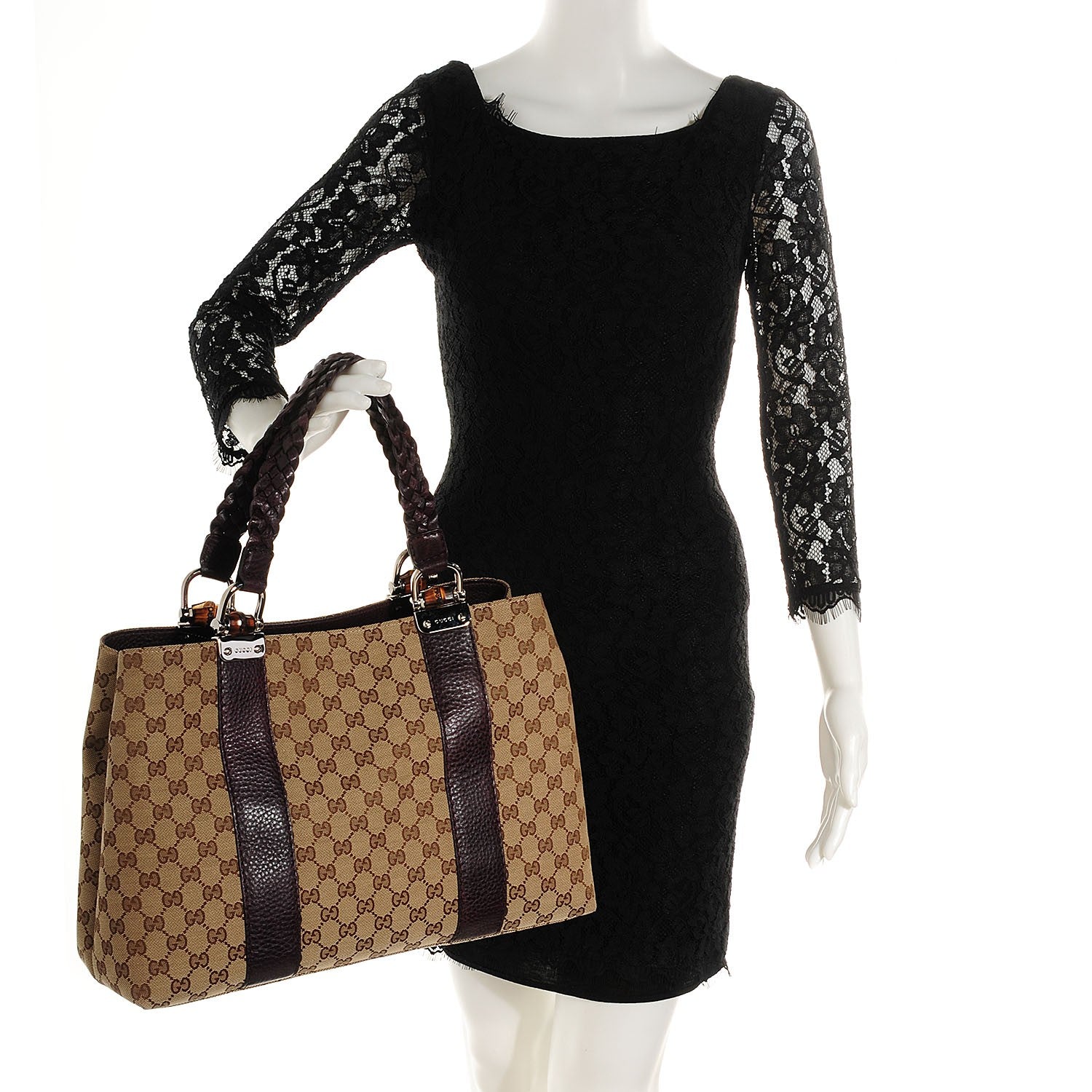 Gucci Monogram Medium Bamboo Bar Tote Bordeaux 2 of 9
