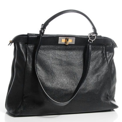 Fendi Goatskin Zucca Large Peekaboo Iconic Satchel Black Tobacco 3 of 9