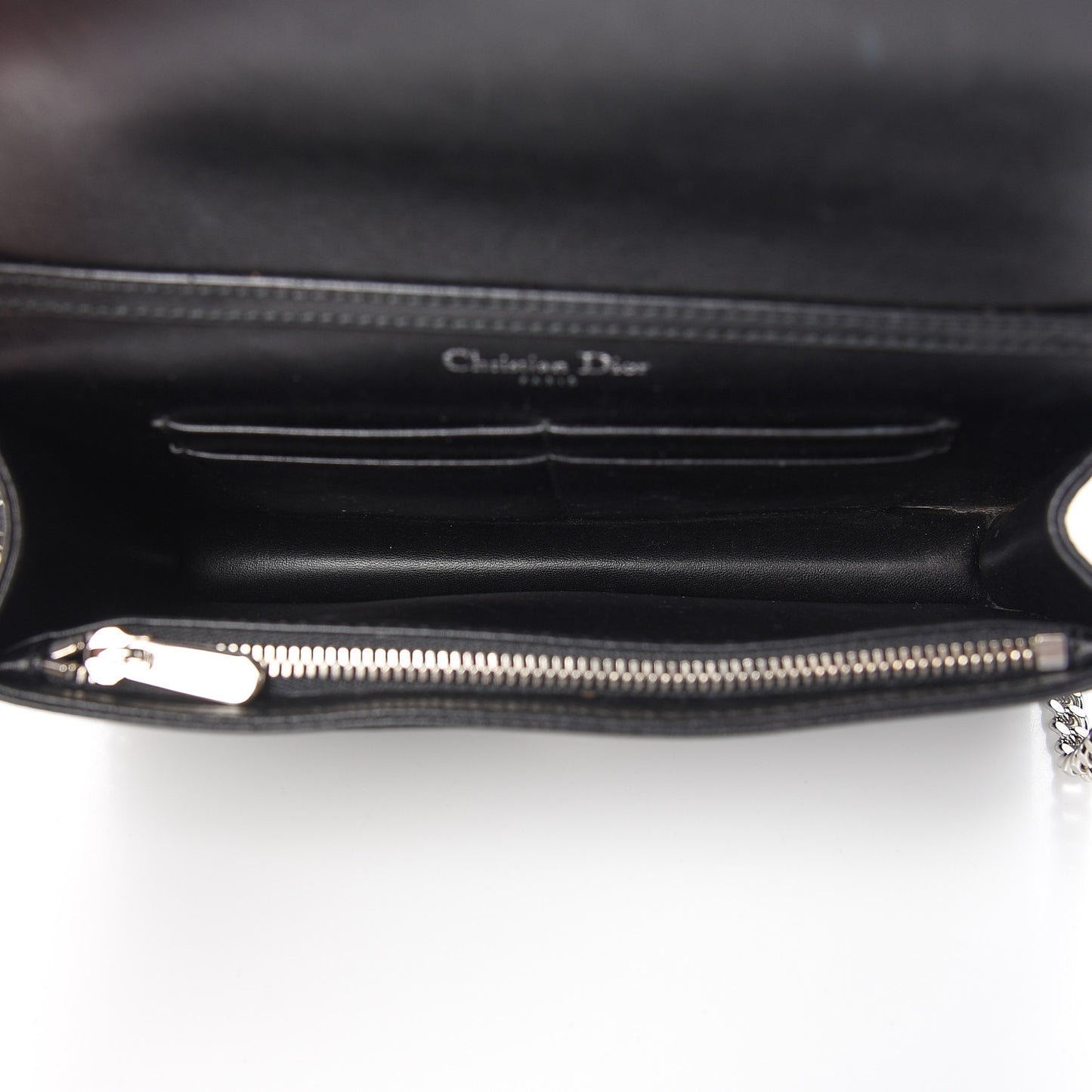 Grained Calfskin Diorama Wallet on Chain Pouch Black