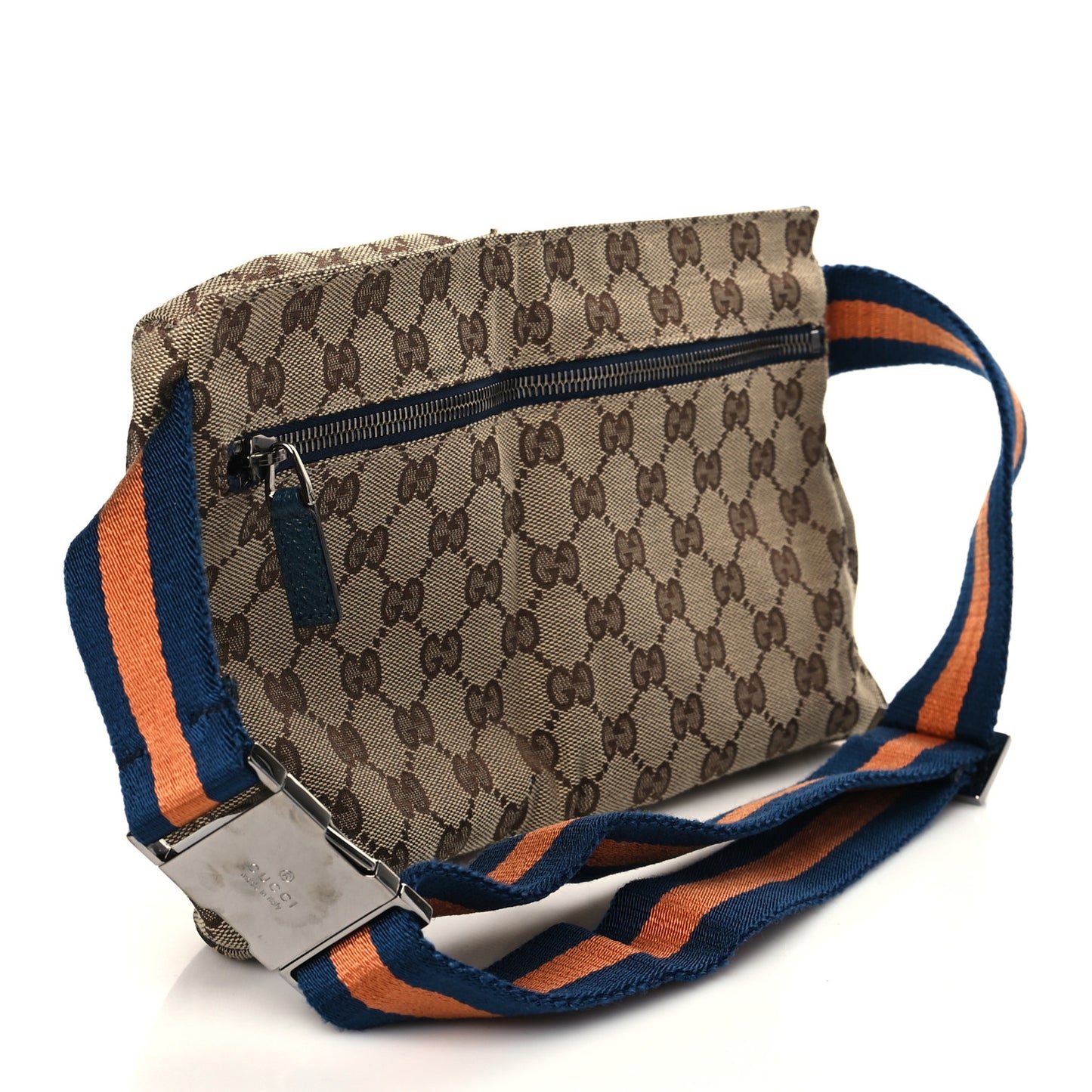 GG Monogram Web Double Pocket Belt Bag Navy