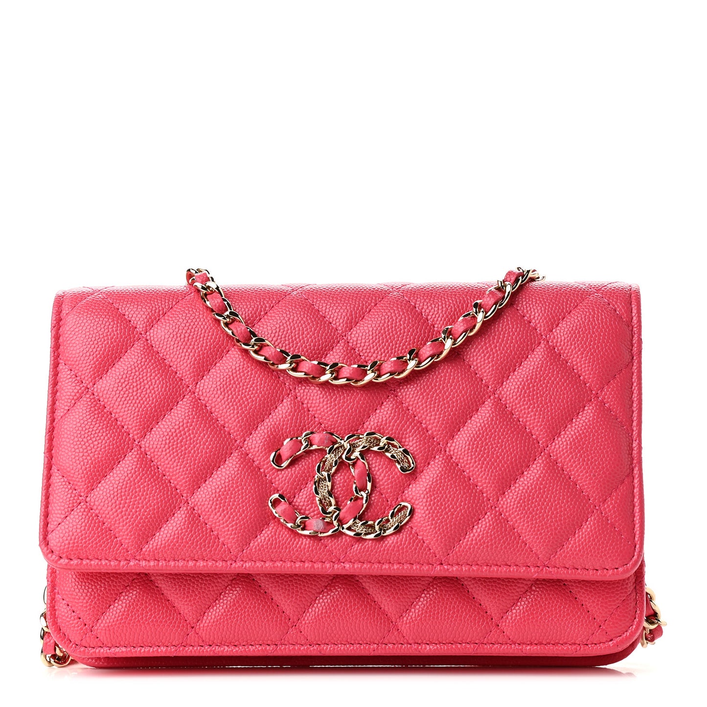 Caviar Quilted French New Wave Chain CC Wallet On Chain WOC Pink