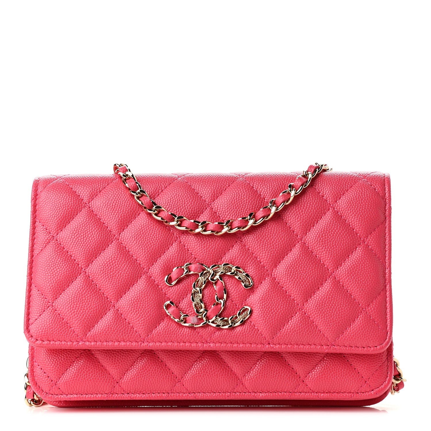 Chanel Caviar Quilted French New Wave Chain CC Wallet On Chain WOC Pink 1 of 10
