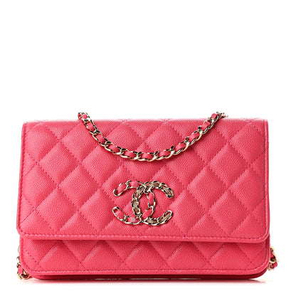 Chanel Caviar Quilted French New Wave Chain CC Wallet On Chain WOC Pink 1 of 10