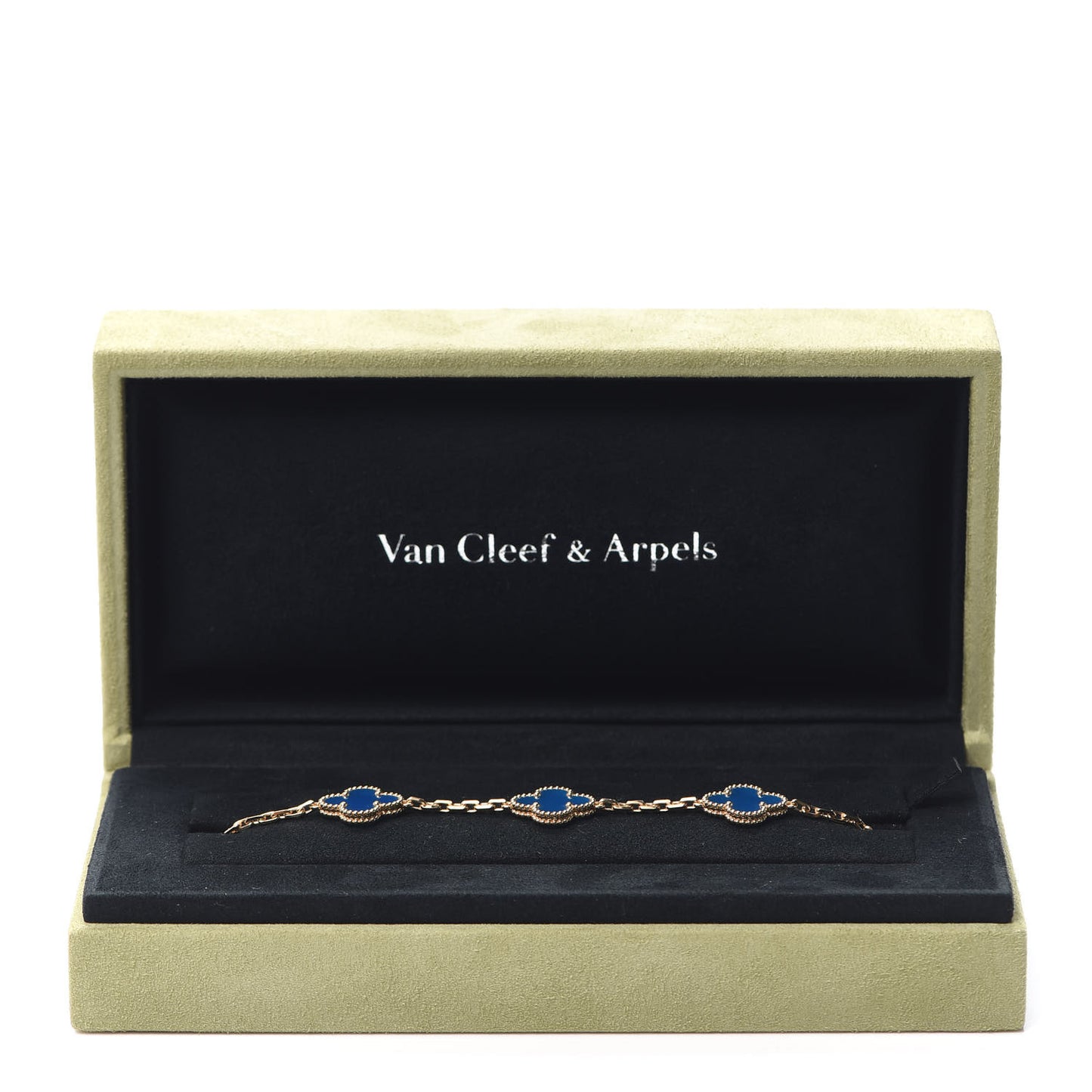 18K Yellow Gold Blue Agate 5 Motifs Vintage Alhambra Bracelet