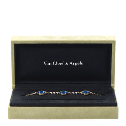 Van Cleef & Arpels 18K Yellow Gold Blue Agate 5 Motifs Vintage Alhambra Bracelet 8 of 8