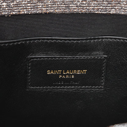 Saint Laurent Metallic Canvas Woven Classic Monogram Kate Tassel Clutch Silver Gold 6 of 7