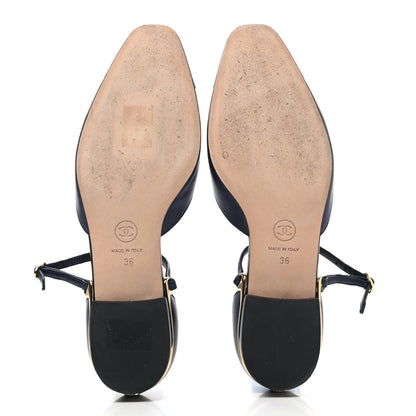 Chanel Lambskin Cap Toe CC Flats 36 Navy Black 4 of 4