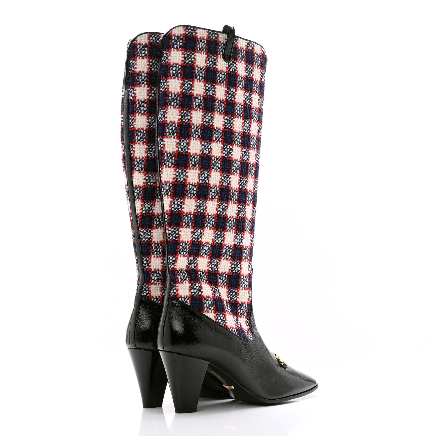 Gucci Tweed Naplack Check Zumi Knee Boots 40 White Hibiscus Red Maritime Black 4 of 8
