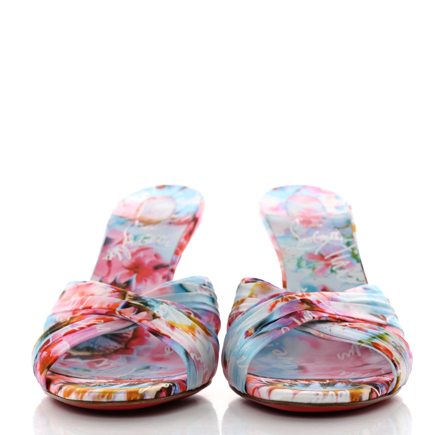 Christian Louboutin Crepe Satin Celebration Print Nicol Is Back 85 Slide Sandals 36 Multicolor 2 of 7