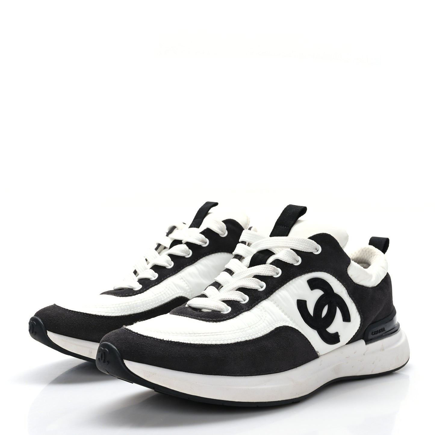 Nylon Suede Calfskin CC Sneakers 38.5 White Dark Grey