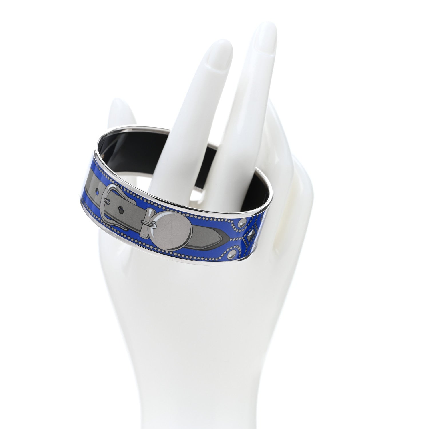 Hermes Enamel Printed Colliers de Chiens Wide Bracelet 70 Bleu 2 of 5