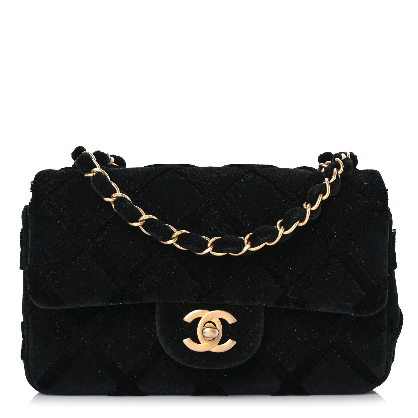 Velvet Quilted Mini Rectangular Flap Black