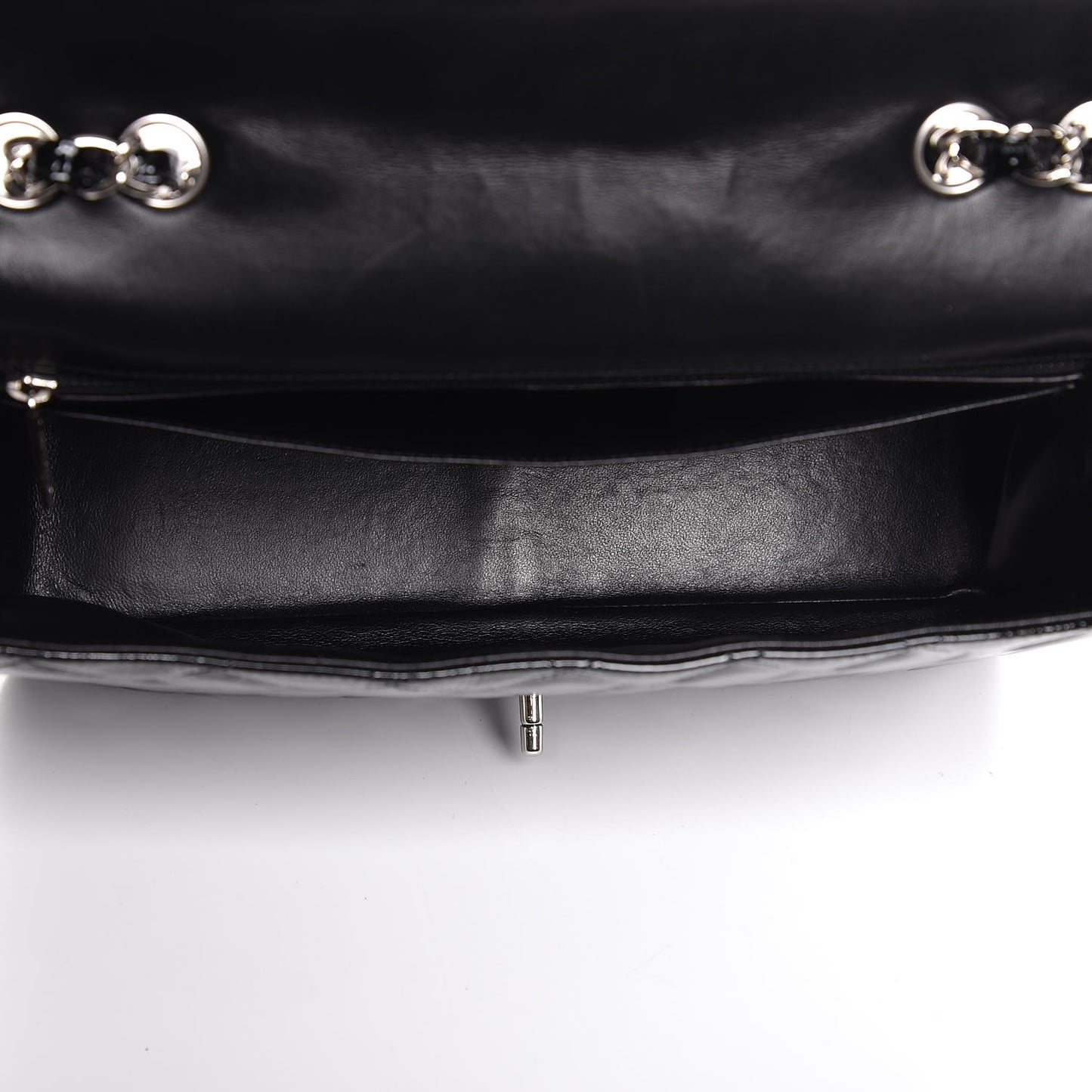 Patent Goatskin Quilted Jumbo Single Flap Black