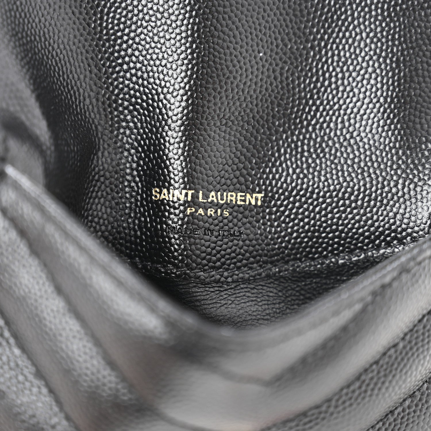 Saint Laurent Grain De Poudre Matelasse Chevron Monogram Compact Wallet Black 6 of 10