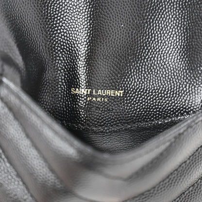 Saint Laurent Grain De Poudre Matelasse Chevron Monogram Compact Wallet Black 6 of 10